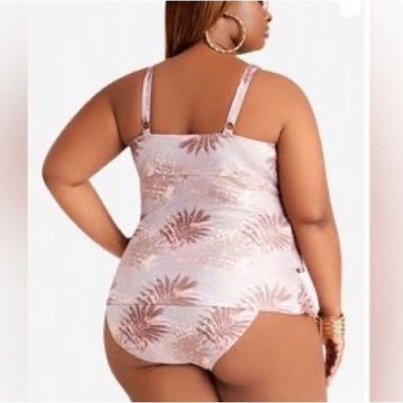 NWT Nicole Miller tropical sand print 3 tier tankini plus size swimwear - Picture 3 of 10